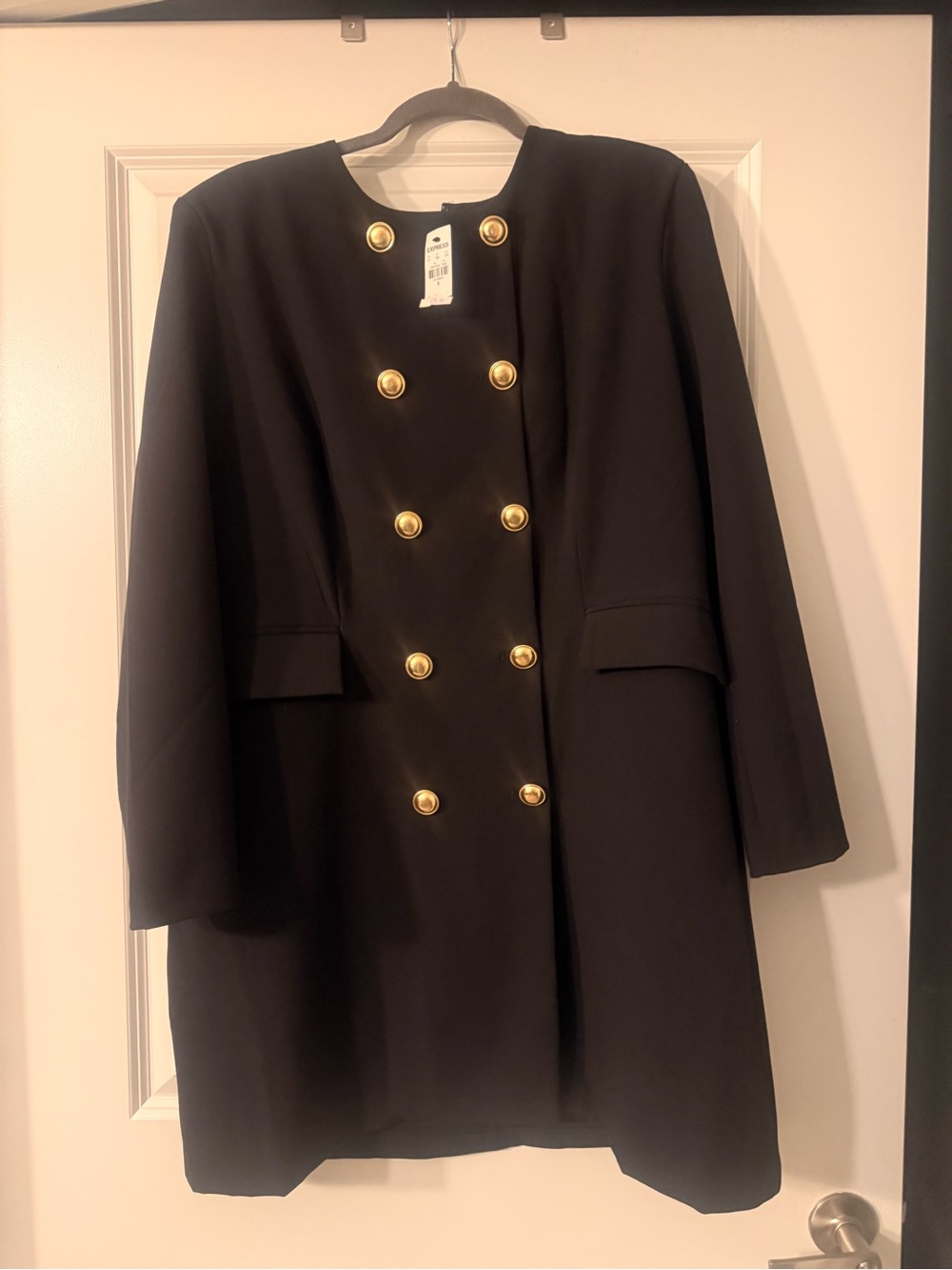 Express Black Double-Breasted Tailored Dress with Gold Buttons - Picture 4 of 8